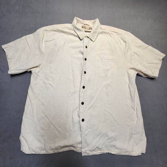 Jamaica Jaxx Silk Hawaiian Shirt Mens XL Off White Short Sleeve Tropical - Picture 1 of 7